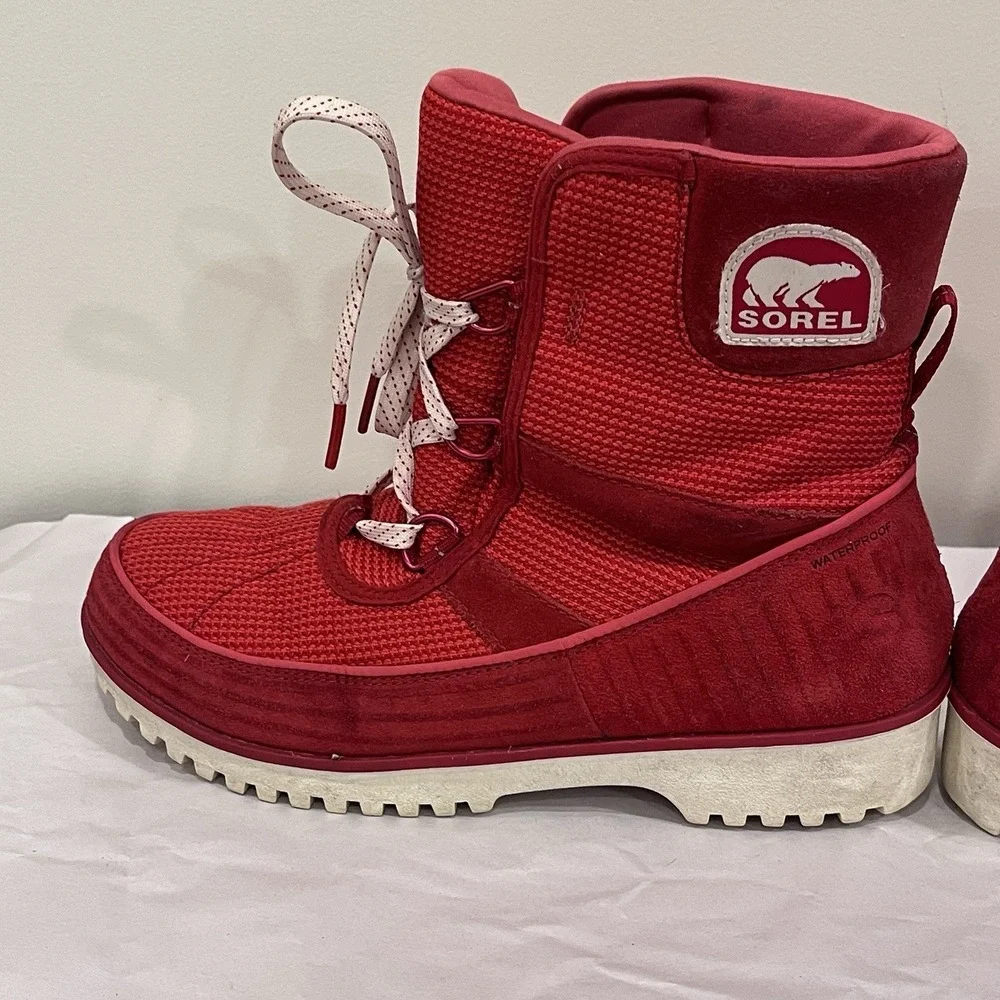 Womens Red Sorel Tivoli Winter Boot Sz 7.5 Lace Up,‎ Nice Used Condition